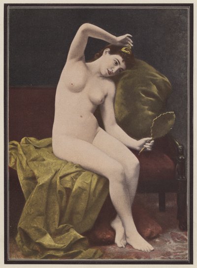 Coquetería, mujer con un espejo (litografía en color) de Marius Vasselon