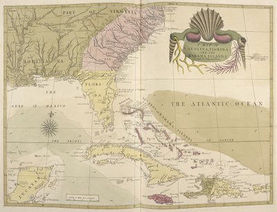 Un mapa de Carolina, Florida y las Islas Bahamas de Mark Catesby
