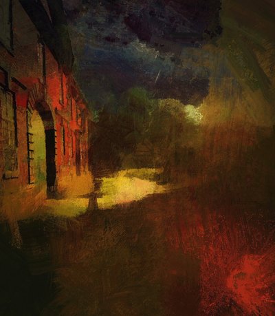 Abadía de Calke con lluvia de meteoritos (técnica mixta) de Mark Gordon