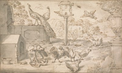 Paisaje con pájaros y perro de Marmaduke Cradock