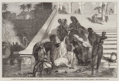 Una escena en un ghat en las orillas del Ganges, de la Exposición de la Real Academia de Marshall Claxton