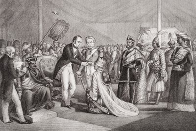 Gran Durbar en Cawnpore después de la Supresión de la Revuelta de los Cipayos, 1858, de `Ilustraciones de la Historia Inglesa y Escocesa