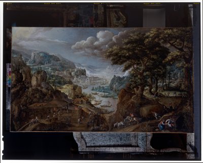 Un paisaje con una fundición de hierro de Marten van Valckenborch