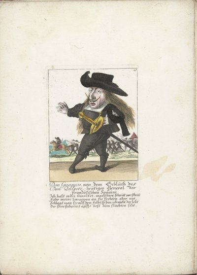 De Spanish dwerg Don Guappos, hacia 1710 Don Guappos, de la sangre de Don Quijote, hoy General de los españoles franceses (título sobre objeto) Il Callotto resurcitato o Gabinete pequeño recién amueblado (título de la serie) de Martin Engelbrecht (attributed to)