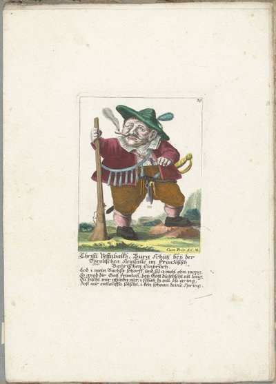 De dwerg Christl Vestnbalkh, hacia 1710 Christl Vestnbalkh, Bürg Schütz cerca de la trampa de piedra tirolesa en el robo francés Bayrian (título sobre el objeto) Il Callotto resurcitato o Gabinete pequeño recién amueblado (título de la serie) de Martin Engelbrecht (attributed to)