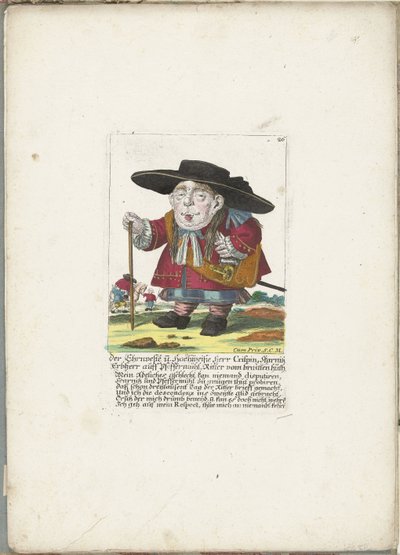 De dwerg Crispin Skarnitz, hacia 1710 El Ehrnveste y Hochweiße Herr Crispin, señor hereditario de Skarnitz auff Pfeffermühl, caballero de braitten huth (título sobre el objeto) Il Callotto resurcitato o Gabinete pequeño recién amueblado (título de la serie de Martin Engelbrecht (attributed to)