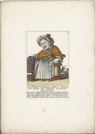 De dwerg Frau Agatha Zipperlingin conoció a hondje, hacia 1710 Sra. Agatha Zipperlingin, nacida Castaunin von Falten und Zeckerthal, renombrada madre de perros (título sobre el objeto) Il Callotto resurcitato o Gabinete pequeño recién amueblado (título de  de Martin Engelbrecht (attributed to)