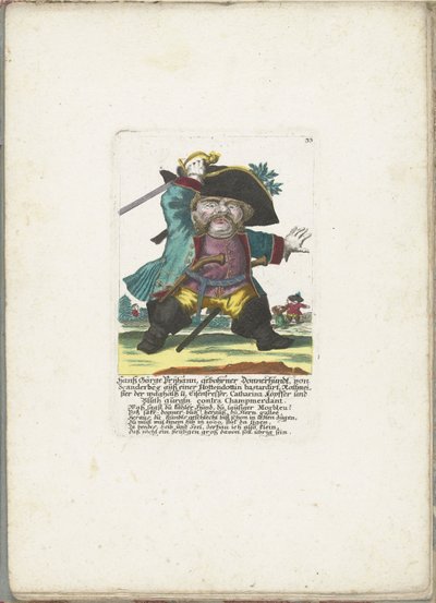 De dwerg Hanss Görge Prijhann como oficial woeste, hacia 1710 Hanß Görge Prijhann, nacido Donnerhundt, de Scanderbeg de un bastardo Hottendottin Rottmeister el atrevido y devorador de hierro, Catharina, köpffer y Bluth gurgln contra Champmerdant (título de Martin Engelbrecht (attributed to)