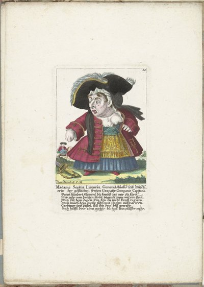 De dwerg Madame Sophia Luxuria, hacia 1710 Madame Sophia Luxuria, lavandera del cuerpo del general Staab de la Granatir-Companie Capitana libre y recortada (título sobre el objeto) Il Callotto resurcitato o Gabinete pequeño recién amueblado (título de la s de Martin Engelbrecht (attributed to)