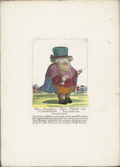 El dwerg Oswald van Stroblbardt, hacia 1710 Su Excelencia Herr Oswald von Stroblbardt Injuriarum Licentiatus (título sobre el objeto) Il Callotto resurcitato o Gabinete pequeño recién amueblado (título de la serie) de Martin Engelbrecht (attributed to)