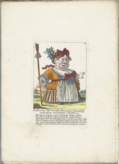 De dwerg Ruffanella como pastora, hacia 1710 Ruffanella, pastora riéndose de la conmovedora petición de Ploriander (título sobre el objeto) Il Callotto resurcitato o Gabinete pequeño recién amueblado (título de la serie) de Martin Engelbrecht (attributed to)