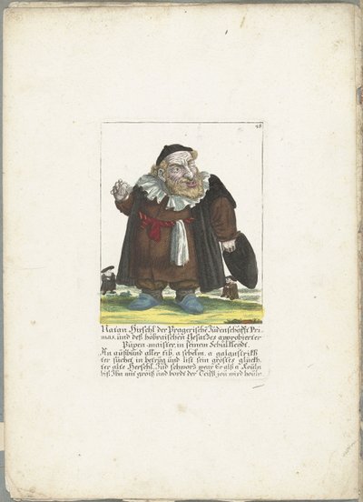 De joodse dwerg Natan Hirschl, hacia 1710 Natan Hirschl, primado de la judería de Praga y Püpen-maister aprobado por la ley Hoebraic, con su ropa escolar (título sobre el objeto) Il Callotto resurcitato o Gabinete Zwerchen recién amueblado (se de Martin Engelbrecht (attributed to)