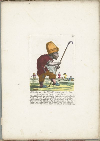 El alegre enano Mathias Flecksippl, ca. 1710 Mathias Flecksippl, faisant le bel humeur aux jours maigres (título sobre el objeto) Il Callotto resurcitato oder Neu eingerichtes Zwerchen Cabinet (título de la serie) de Martin Engelbrecht (attributed to)
