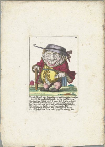 Caricatura de Nutsch-Moloff Nutsch-Moloff Un destacado terrateniente y coronel de Laponia Landt Kuchlmeister en la isla de Deserta (título sobre el objeto) Il Callotto resurcitato o Gabinete pequeño recién amueblado (título de la serie) de Martin Engelbrecht (attributed to)