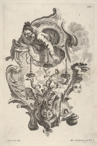 Candelabro representando el invierno, de Wand-Leuchter die 4 Jahrseiten vorstellend, ca. 1730-56 de Martin Engelbrecht