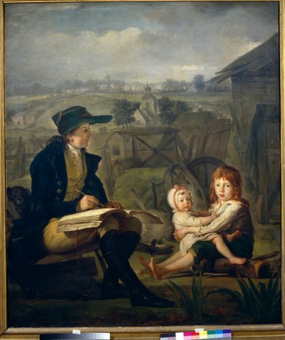 Werther dessine des enfants, illustration du roman ""The Sorrows of Young Werther"" (Les Souffrances du jeune Werther) de Johann Wolfgang von Goethe (1749-1832) - Werther dibujando niños - Óleo sobre lienzo de Martin Ferdinand Quadal (1736-1808) ) de Martin Ferdinand Quadal