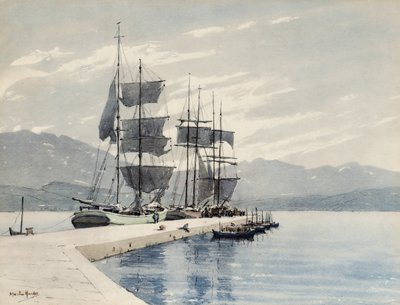 Veleros en un muelle (acuarela sobre papel) de Martin Hardie