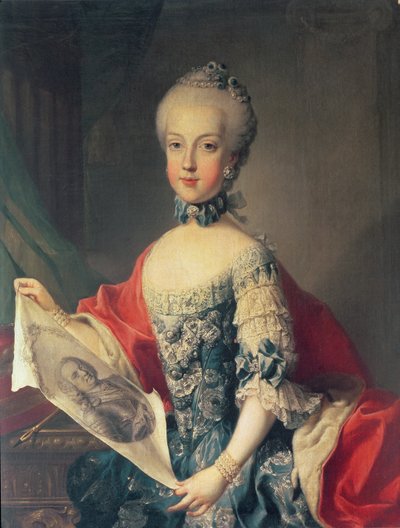 Archiduquesa María Carolina, decimotercer hijo de María Teresa de Austria, esposa de Fernando I, rey de las Dos Sicilias, sosteniendo un retrato de su padre el emperador Francisco I de Martin II Mytens or Meytens