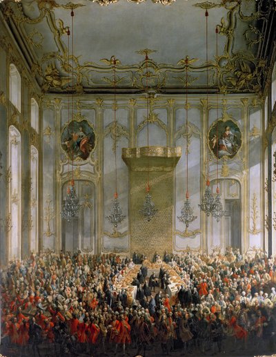 Banquete de la corte en la Gran Antesala del Palacio de Hofburg, Viena de Martin II Mytens or Meytens