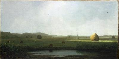 Escena de Pantano: Ganado cerca de una Montura de Heno de Martin Johnson Heade