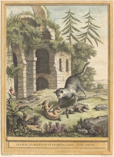 El gato, la comadreja y el conejo de Martin Marvie after Jean Baptiste Oudry