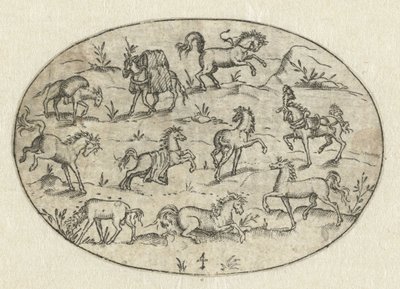 Óvalo con ocho caballos y dos burros Nev Thier Bvechlein (título de la serie) de Martin Pleginck