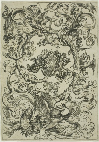 Adorno con búho burlado por aves diurnas de Martin Schongauer