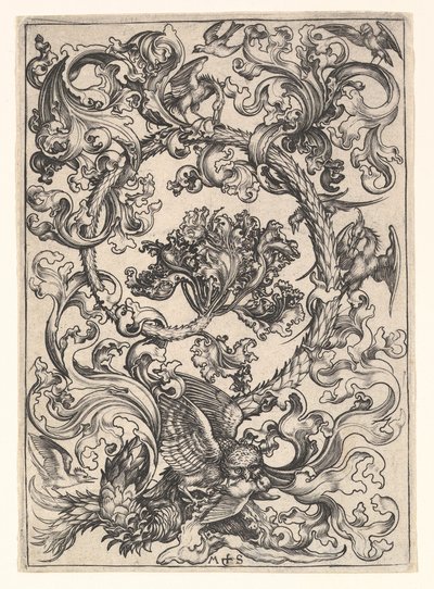 Ornamento con Búho Burlado por Pájaros Diurnos de Martin Schongauer