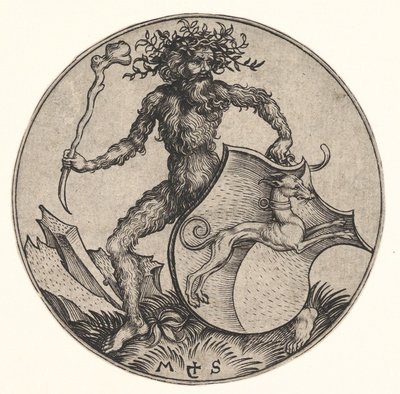 Escudo con Galgo Sostenido por Hombre Salvaje de Martin Schongauer