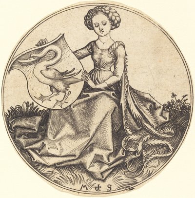 Escudo con cisne, sostenido por mujer de Martin Schongauer