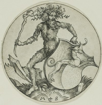 Escudo con un galgo, sujetado por un salvaje de Martin Schongauer