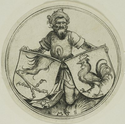 Escudo con pata de grifo y Escudo con gallo sostenido por un moro de Martin Schongauer
