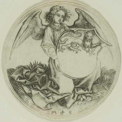 Escudo con un león, sostenido por un ángel de Martin Schongauer