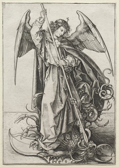 El Arcángel Miguel atravesando al dragón, c. 1475 de Martin Schongauer