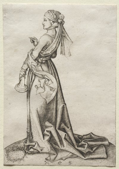 La primera de las vírgenes necias de Martin Schongauer