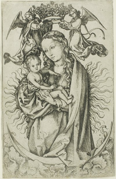 La Madonna en la luna creciente coronada por dos ángeles de Martin Schongauer