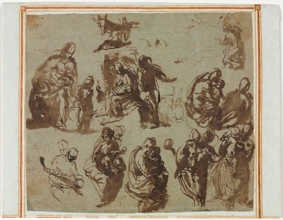 Varios bocetos de la Virgen y el Niño (recto) Estudios arquitectónicos (verso) [parcialmente visible en el recto] de Martin Schongauer