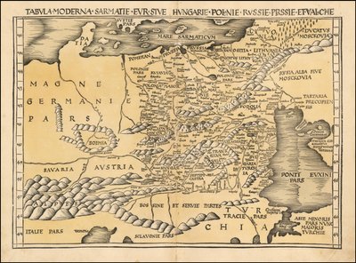 Mapa de Polonia, el Báltico, Hungría y Europa Oriental de 1513, por Martin Waldseemüller de Martin Waldseemuller