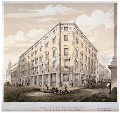 Almacenes de Messrs J&R Morley, esquina de Wood Street y Gresham Street, Londres, c1840 de Martin and Hood