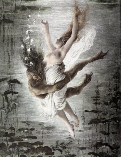 Monstruo marino raptando a una joven (detalle de 14299), "Allegorien", Martin Gerlach, c. 1900. de Martin senior Gerlach