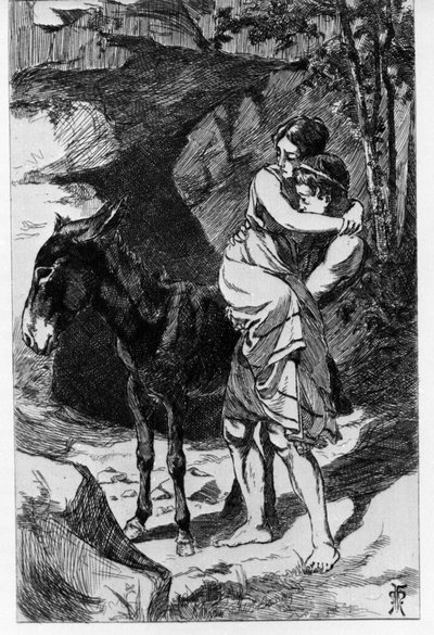 Lucio se convierte en burro por accidente. Metamorfosis (El asno de oro o Asinus aureus), novela escrita por Apuleyo (Lucius Apuleius) (alrededor de 125-alrededor de 180) en el siglo II. Aguafuerte de Martin Van Maele de Martin van Maele