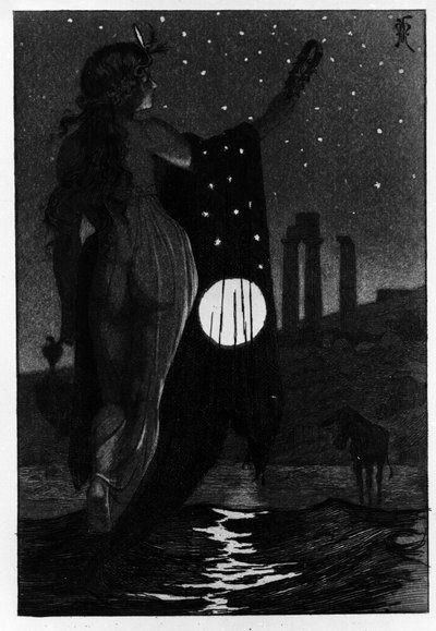 Fotis transforma accidentalmente a Lucio en un burro. Las Metamorfosis (El asno de oro o Asinus aureus), novela escrita por Apuleyo (Lucio Apuleyo) (alrededor de 125-alrededor de 180) en el siglo II. Aguafuerte de Martin Van Maele de Martin van Maele