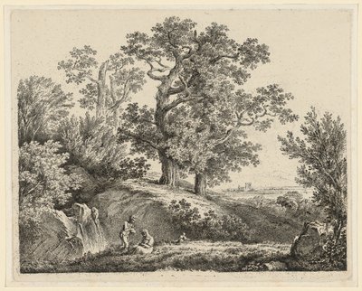 Paisaje con una cascada y una familia descansando de Martin von Molitor