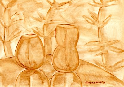 Naturaleza muerta con calabazas y bambú de Martina Konitzky