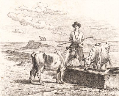 Un pastor junto a un abrevadero. Ilustración para Chr. Winther "Veinticinco Imágenes para Niños Pequeños" de Martinus Rørbye