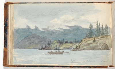 Paisaje lacustre con una barca de remos. El fiordo Krøderen, Noruega de Martinus Rørbye