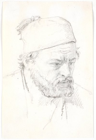 Retrato de un hombre barbudo, de tres cuartos hacia la derecha, con fez de Martinus Rørbye