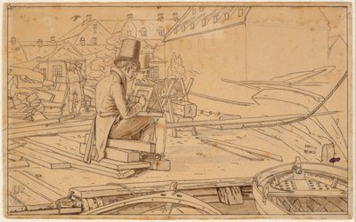 Un artista pintando en un astillero de Martinus Rørbye
