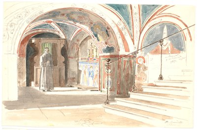 El interior de la capilla en el monasterio S. Benedetto en Subiaco de Martinus Rørbye