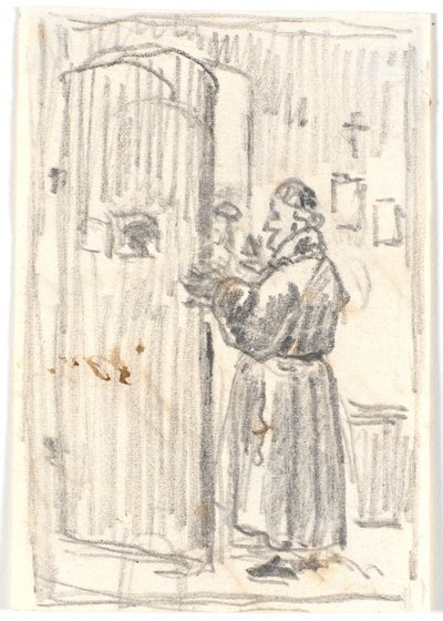 Un clérigo en una puerta entreabierta de Martinus Rørbye